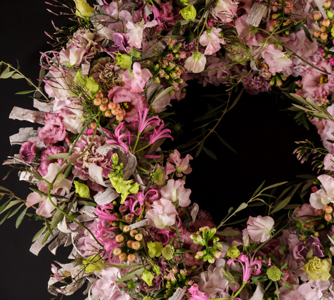White and pink funeral wreath 